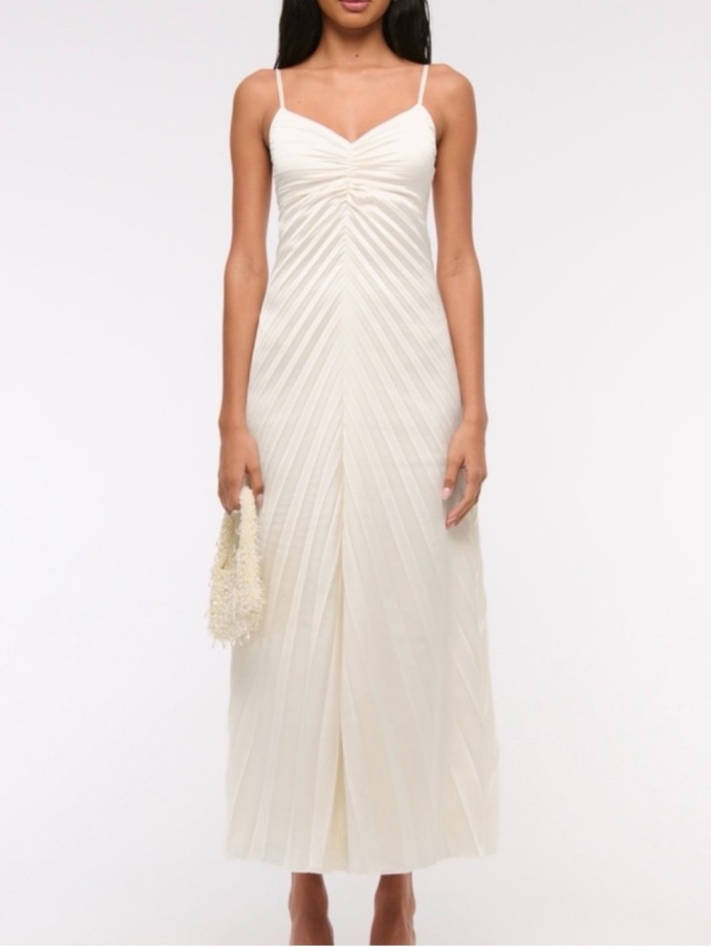 Abercrombie & Fitch Cream Spaghetti-Strap Pleated Maxi Dress